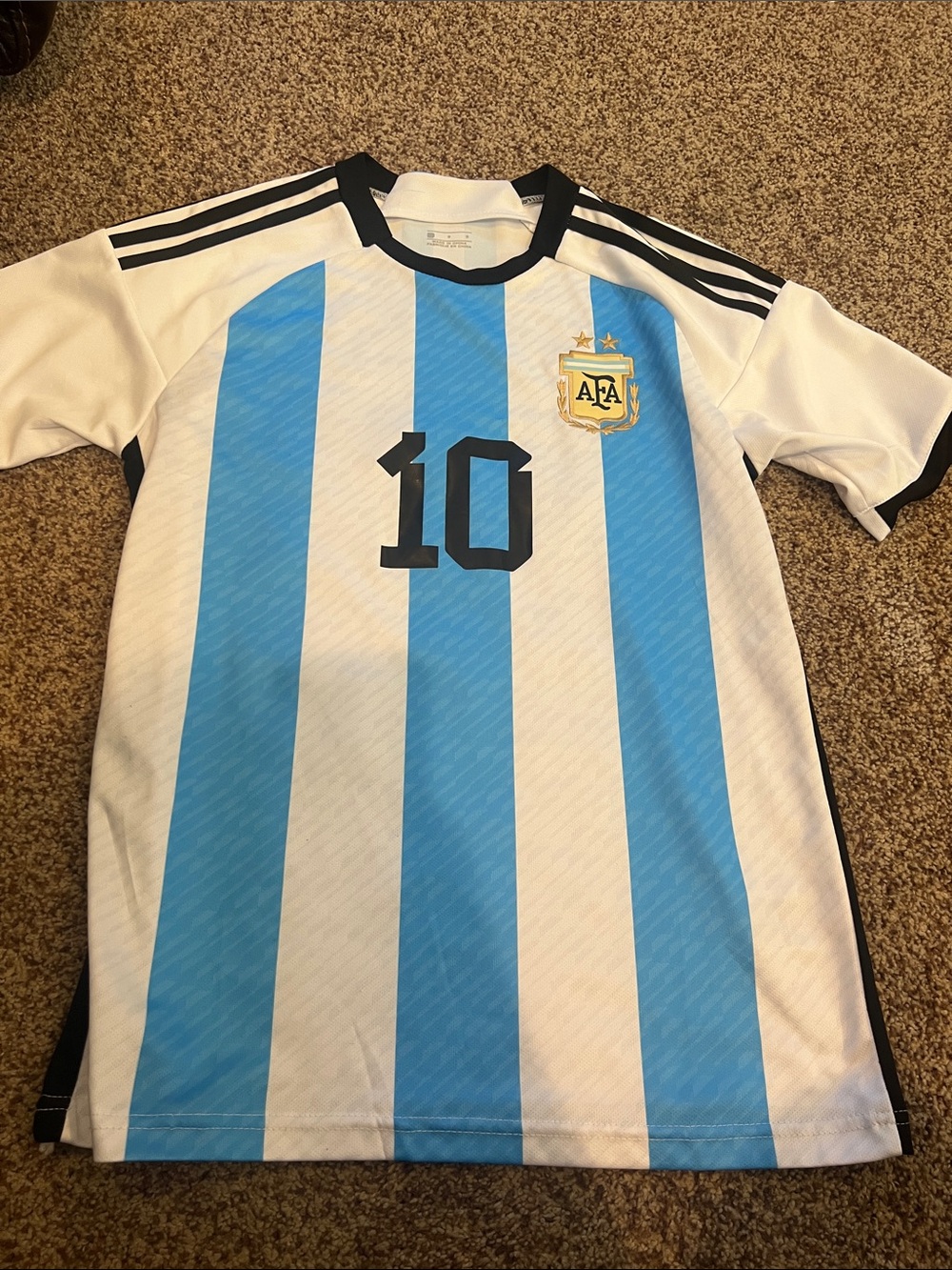 Messi Blue & White Striped Soccer Jersey with Black Trim